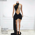 Ocstrade Sparkly Rhinestone Applique Party Club Dresses Sleeveless Sheer Mesh Mini Sexy Dress for Women Party Club Night