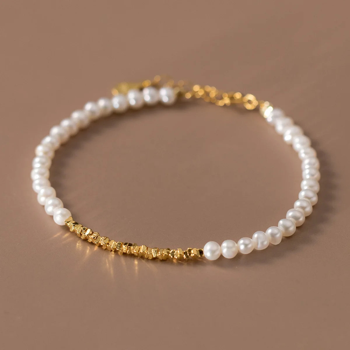 Fashion Fine Jewelry 925 Sterling Silver Natural Real Pearls Geometric Small Bits of square Pieces Gold Plated Bracelets Women