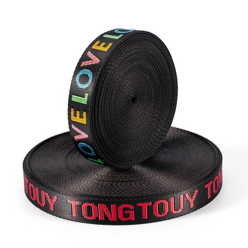 Factory Hot Style LOVE Nylon Jacquard Webbing 25mm Clothing Accessory Shoulder Strap Dog Shoulder Strap  Alphabet Webbing
