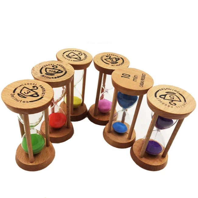 6pcs As a Set 30 Seconds and 1/2/3/5/10 Minutes Mini Cute Gadgets Wooden Glass Hourglass Jar Sand Timer for Home Decor