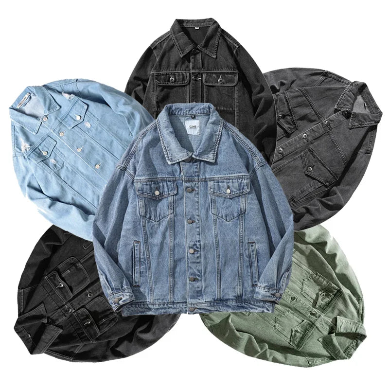 Custom logo Print Men Casual Streetwear Riding Coats Denim Jeans Cargo Mens Jackets Denim Jacket