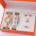 2025 Hot Luxury 5PCS Watch Gift  Set Women's Quartz Watches Fashionable Leaf Watch and Jewelry Set for Ladies