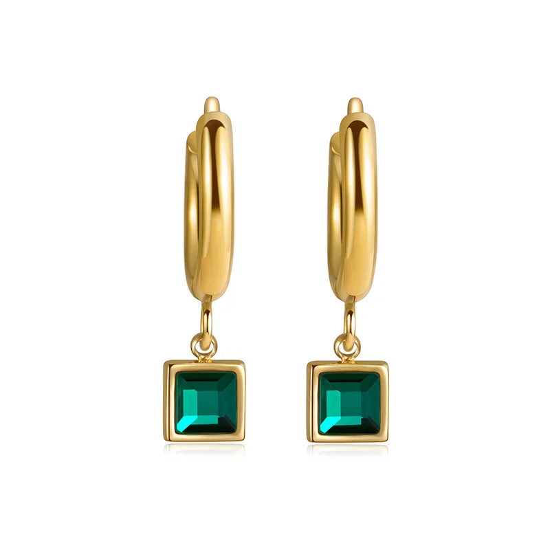 Wholesale Gold Plated Stainless Steel Earring Square Shape Zircon Charm Women Huggie Hoop Earrings