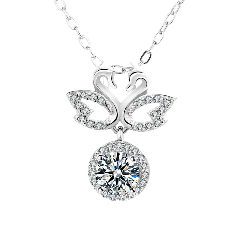 S925 Trendy Micro-inset Zircon Diamond Double Swan Pendant Necklace Link Chain for Party Anniversary Gift Made Sterling Silver