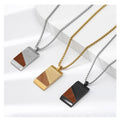 Men's Stainless Steel Geometric Pendant Necklace with Buddhist Inspired Design Wood Inlay Personalized Trendy Chain Jewelry