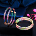 Trendy Two Tones Rainbow Shiny Cubic Zirconia Stone Big Circle Round Hoop Earrings for Women Jewelry Hip Hop Pendientes Mujer