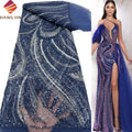 Sequins Tulle Embroidered French Lace Hand Heavy Beaded Lace Fabric Luxury Crystal Rhinestone for Wedding Bridal Dress