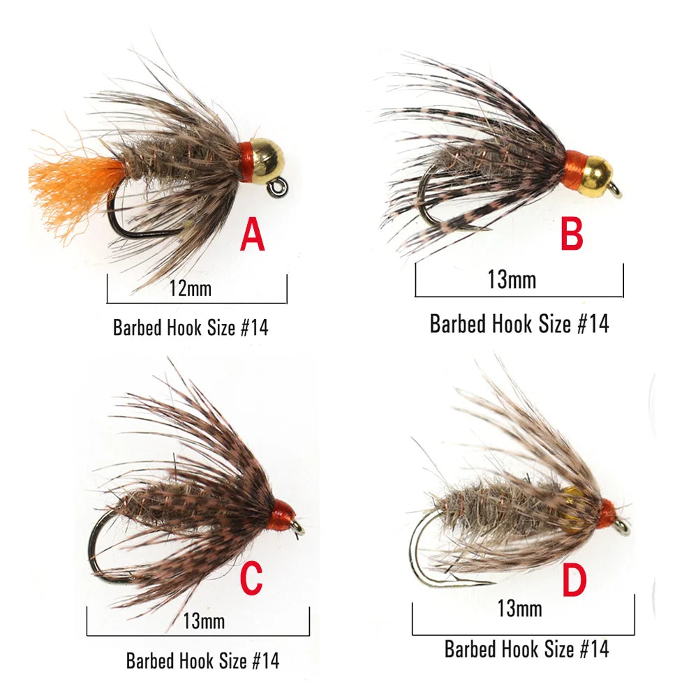 Artificial Insect Bait Lure  Brass Bead Head Jig Hook Soft-Hackle Hare's Ear Fly Mayfly Emerger Nymph Trout Fishing Fly Lure
