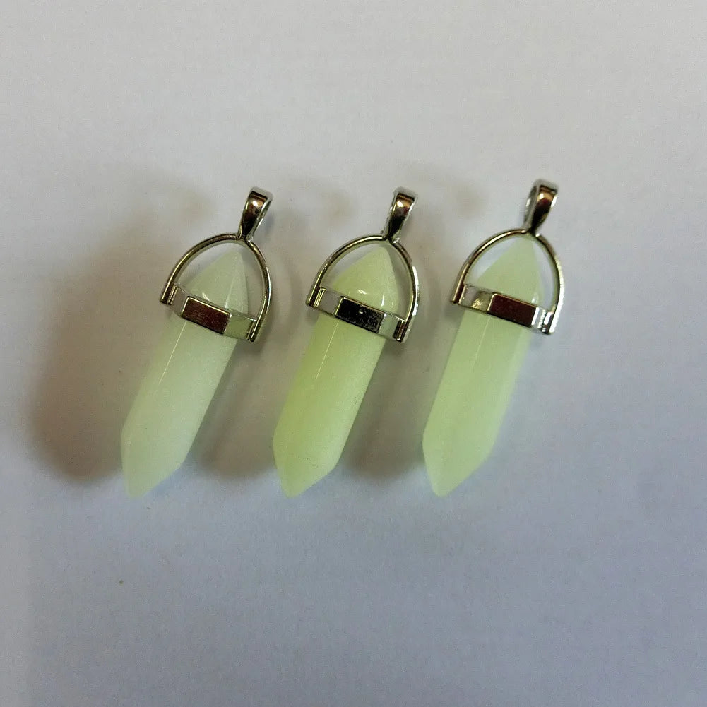 Natural Stone Luminous Stone Fluorescent Stone Hexagonal Edge Pendant Bullet Pendant Custom Energy Jewelry Chakra Healing