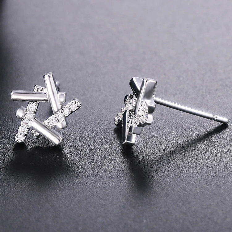 CAOSHI Jewelry Geometric Lines Irregular Star Zircon Stud Earrings Casual Fashion Women Hollow Star Silver Earring Girls