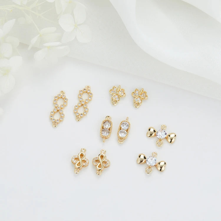 Fashion DIY Accessories Jewelry Making Supply 14K Gold Plated Brass Cubic Zirconia Flower Shape Trendy Connector for Necklace