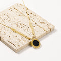 Classic Black and White Double Sided Round Roman Numeral Necklace 18K Gold Plated Stainless Steel Small Cuboid Pendant Necklace