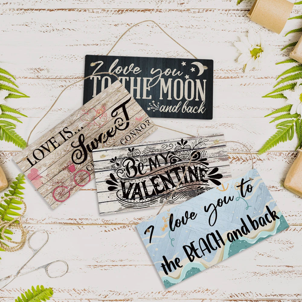 Putuo Decor Wooden Plate Sign Love Design I Love You to the Moon Wood Hanging Plaque Art Home Decor