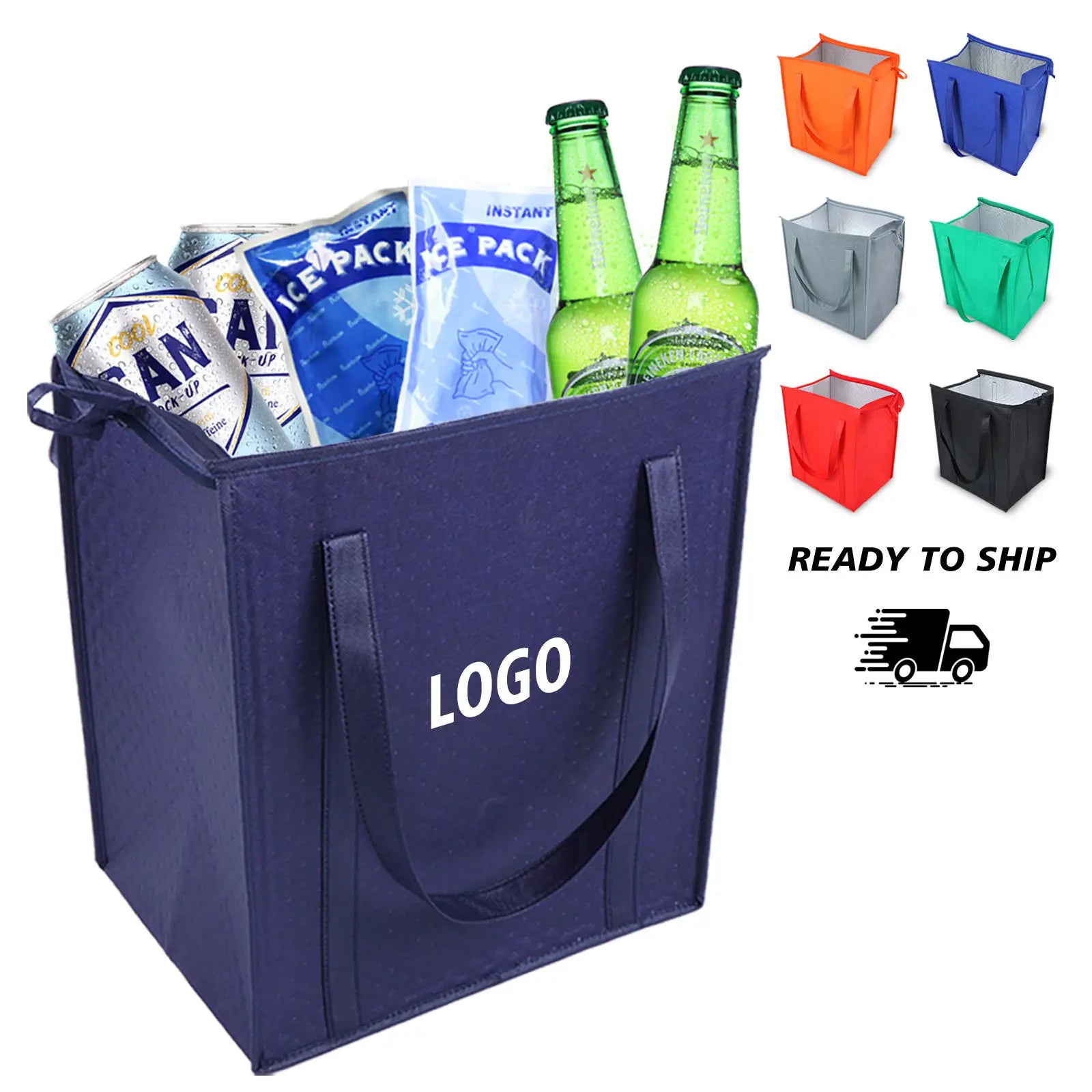 Customizable Insulated Lunch Cooler Bag Foldable Non-woven Insulation Bag with Zipper for Food and Groceries
