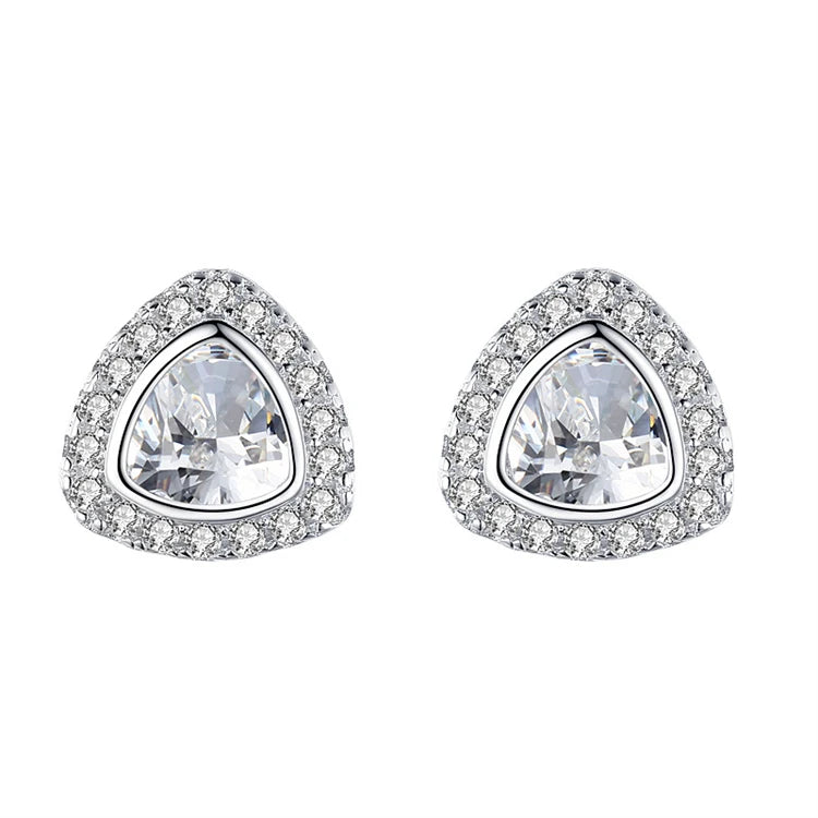 Fashion 925 sterling silver simulation diamond stud earrings women simple geometric triangle shape diamond earrings