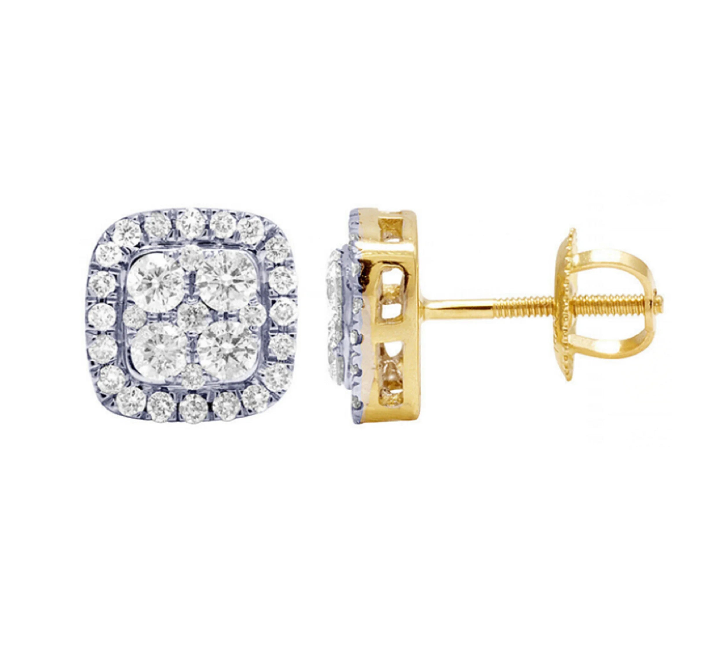 Simple 14k Real Gold Plated Fine Hip Hop Jewelry Square Micro Pave Earrings CZ for Men Screw Back Post Stud Earring