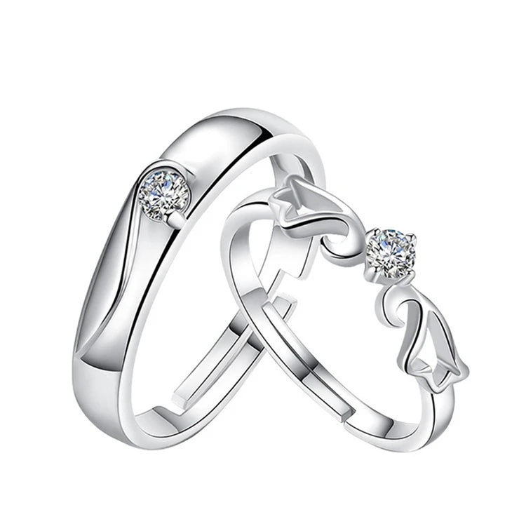 Valentine's Day Gift 925 Silver Plated Zircon Crystal Lovers Engagement Rings Set for Couples
