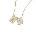 NM1287 Chic Gold Plated Double White Enamel Virgin Mary and Sacred Heart Cross Rectangle Medal Pendant Chain Scapular Necklace
