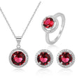 Luxury 925 Sterling Silver Jewellery Sets Aaa Crystal Rhodium Plating Round Ruby African Necklace Jewelry Sets
