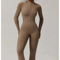 Women's Winter Long Sleeve Yoga Jumpsuit Front Zipper Elastic Waist Butt Lifting Yoga Pants Breathable Bodysuit Long Leggings MegaBDM