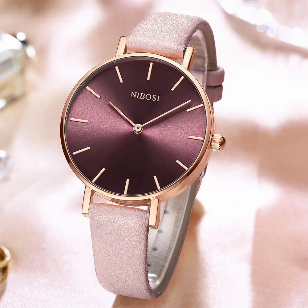 NIBOSI 2550 Simple Fashion Ladies Quartz Watch Leather Strap Women Wristwatch