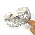Hand-Carved Metal Tibetan Bracelet for Women with a Cherry Flower Vintage Hand Engraved Wide Cuff Bracelet Lotus Flower