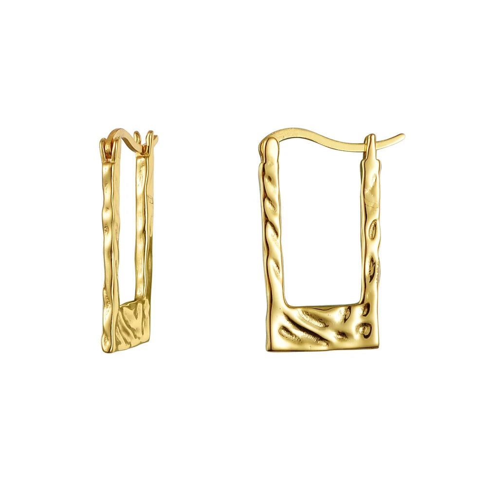 Statement Metal Texture S925 Sterling Silver U Shape Hoop Huggie Earrings 18K Gold Plated  Fashion Jewelry Women