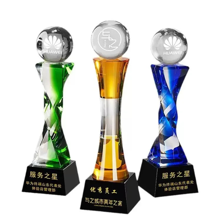 Blue Amber Green with Crystal Ball Glass Award Trophy Glass Crystal Trophy MH-J0141