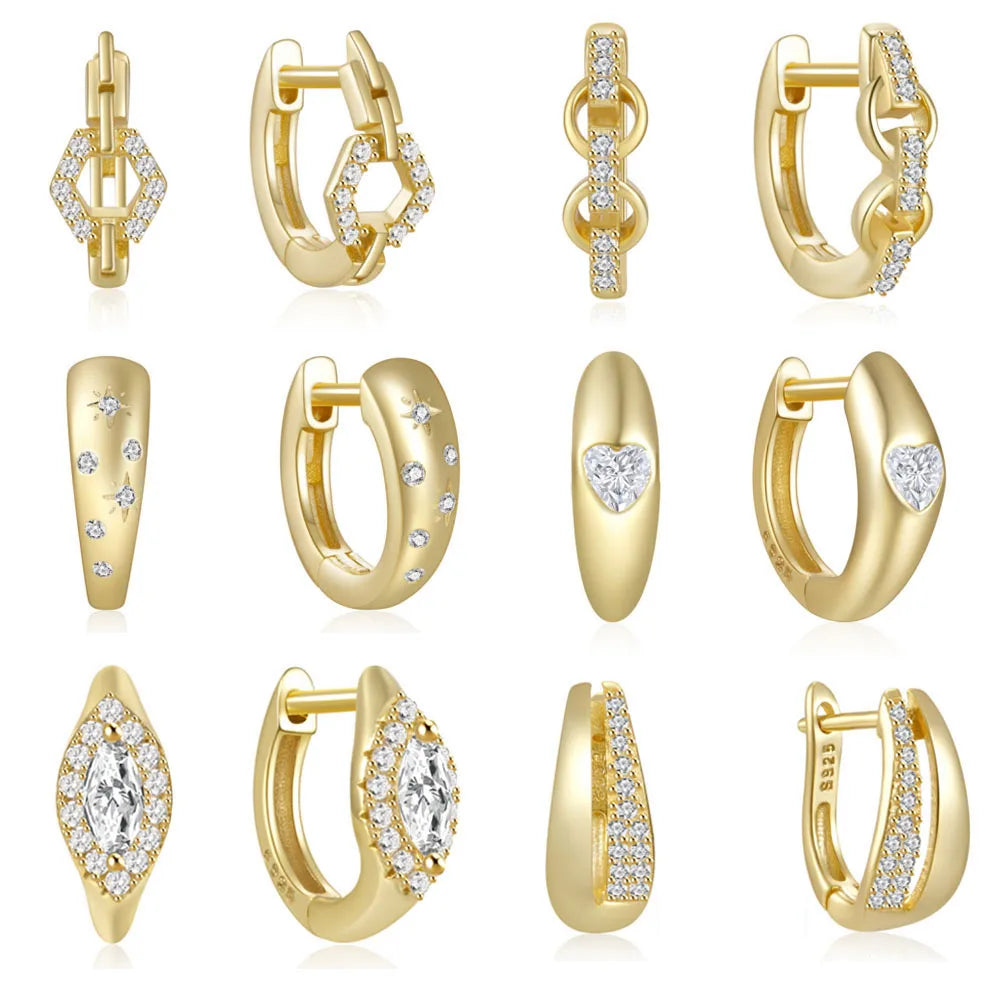 Unique Gold Plating 925 Sterling Silver Dainty Pave Zircon Hoop Huggie Earring for Women Wholesale