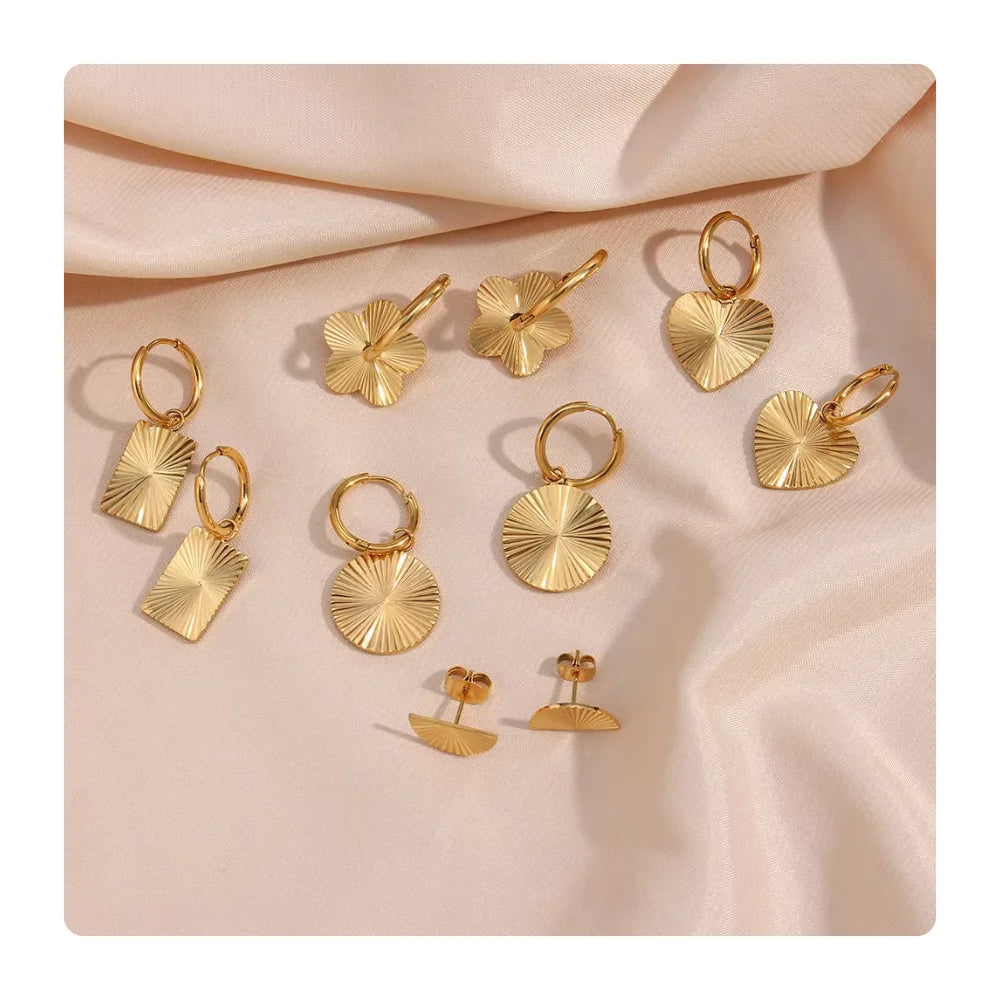 Women's Stainless Steel Waterproof Tarnish Proof Jewelry Hypoallergenic Geometric Heart Flower Dangle Drop Gold Hoop Earrings