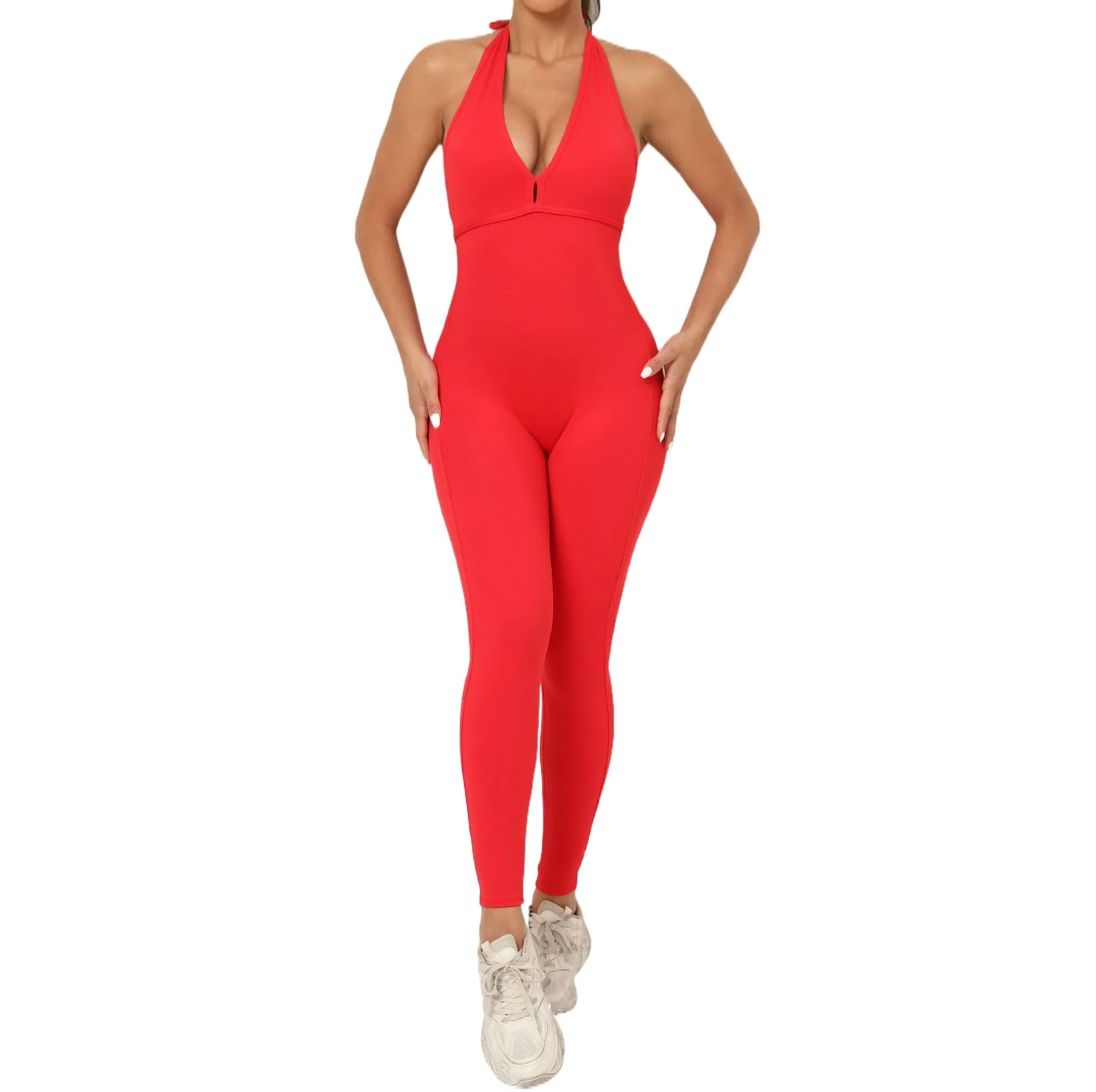 Open Back Sexy One Piece Yoga Bodysuit Crew Neck Eco-Friendly Breathable Four-Way Stretch Quick Dry Peach Hip Lifting Sports