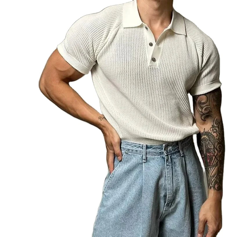 High Version Short-sleeved Polo Shirt Men's New Summer Knitted Shoulder Half-sleeved Casual Polo Shirt for Men