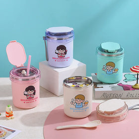 CLBX 2023 the Latest Stainless Steel 530ml Lunch Box with Spoon Straw Food Insulated Lunch Box Children's Leak-proof Lunch Box