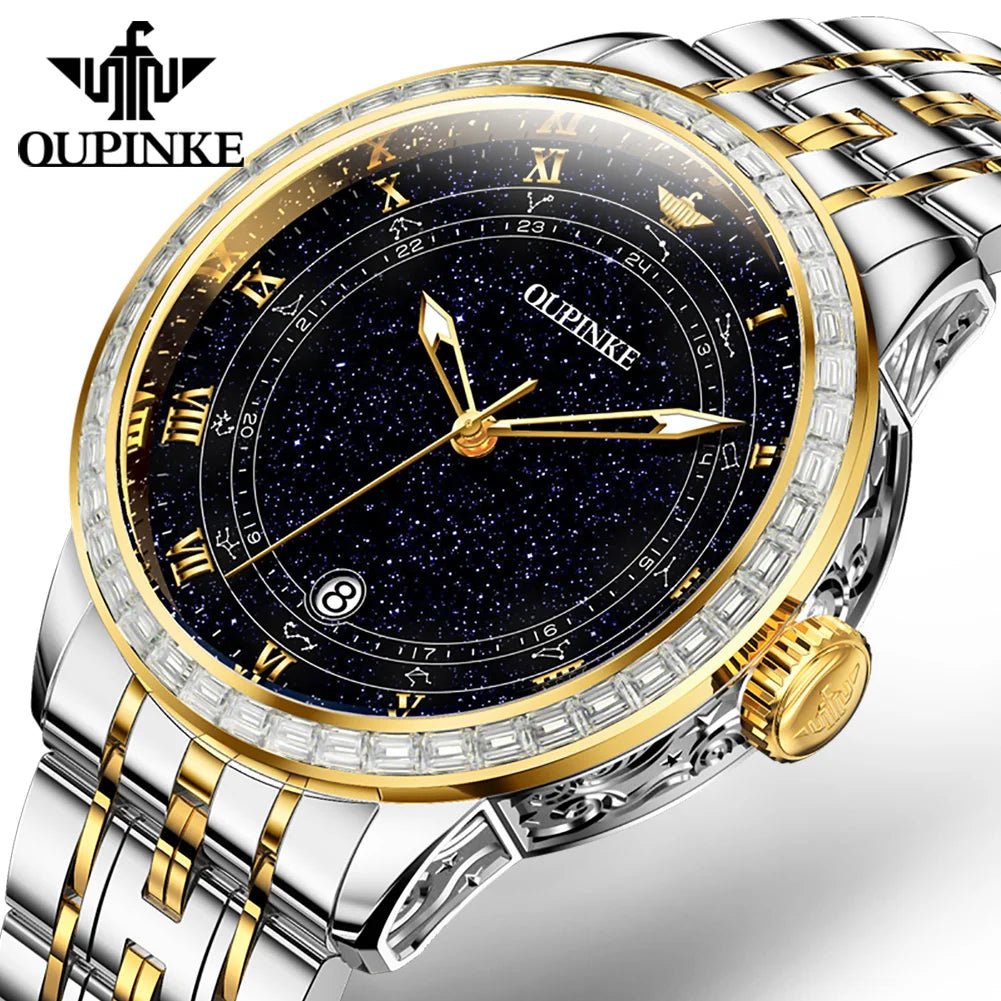 OUPINKE 3203 Oem  Custom Wrist Watches for Men Classic Starry Diamond Automatic Mechanical Watches Mens Wrist Watch