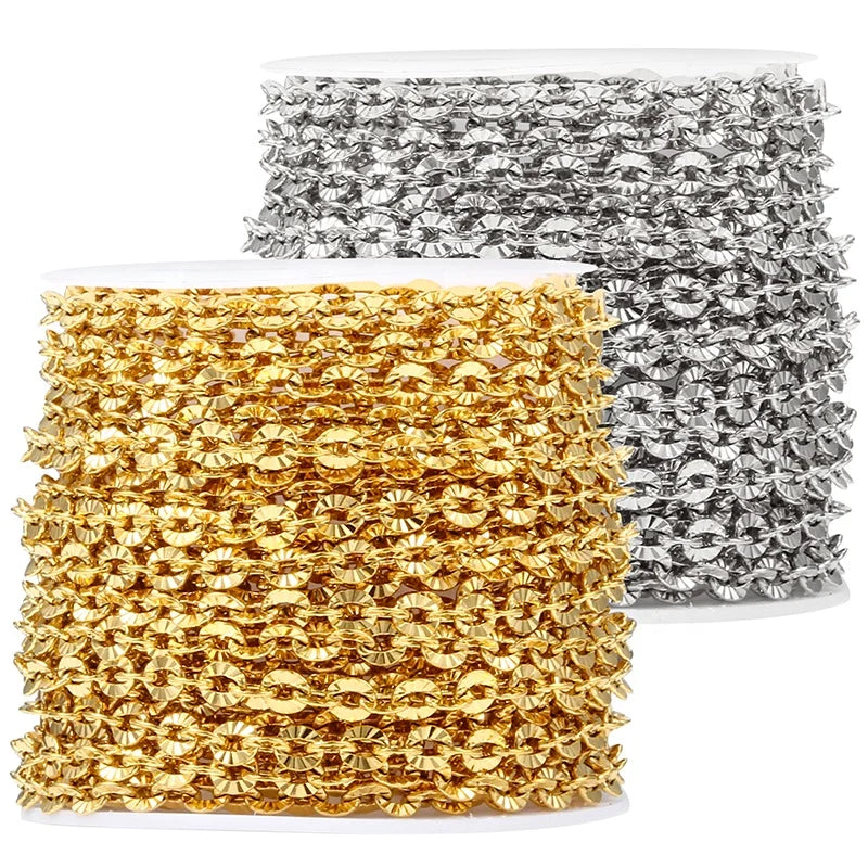Manufacturer Supplier Stainless Steel Embossed Flat Cable Link Chain  for Necklace Body Chain DIY Making Jewelry Making Supplies