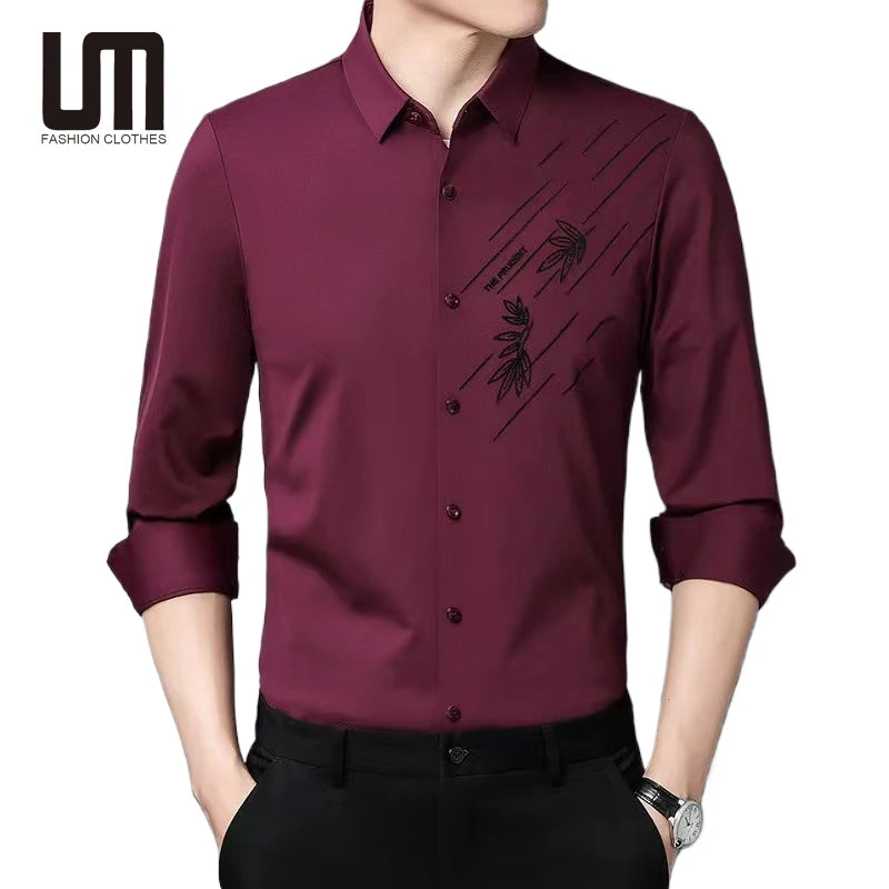 OEM Wholesale Spring Men Casual Long Sleeve Print Seamless Smooth Comfortable Fashion Shirt