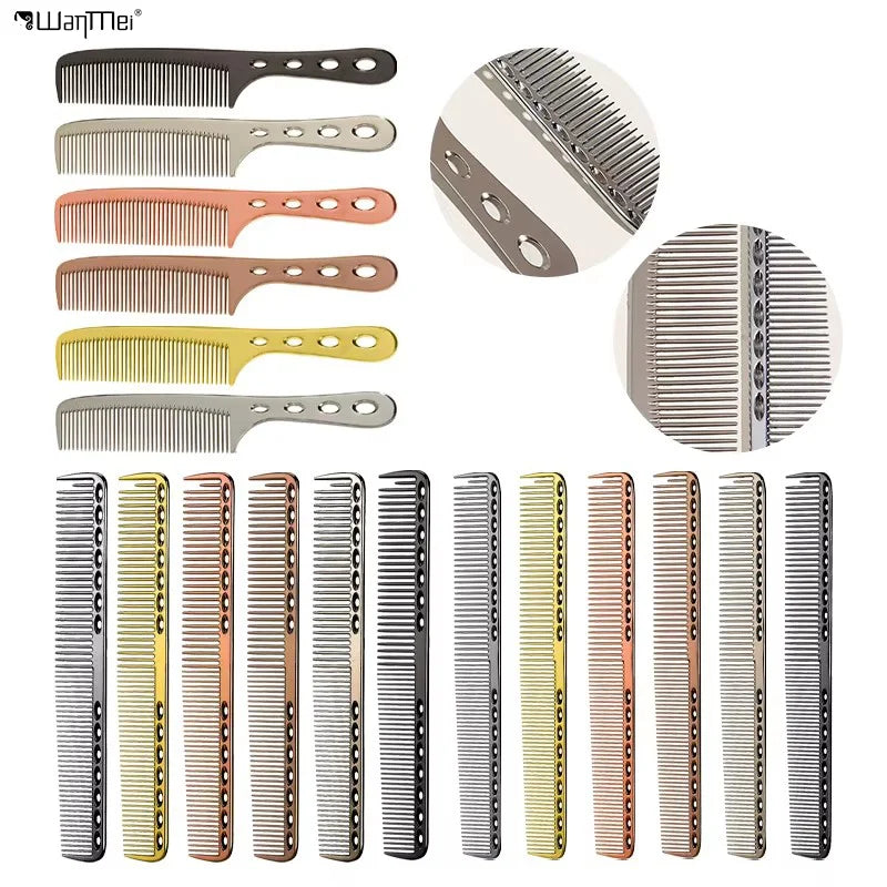 Wanmei Wholesale Professional Custom Barbers Salon Hair Styling Tools Anti Static Metal Cutting Aluminum Comb