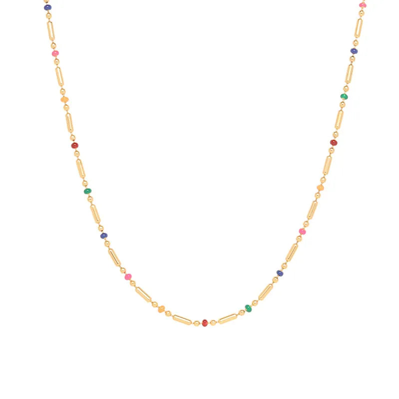 Wholesale Colorful Rainbow Chain Necklace Enamel  Bohemian Tarnish Free Chain Stainless Steel Waterpoof 18k Gold No Fading