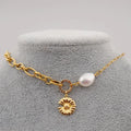 Summer Daisy Necklace Baroque Pearl Pendant Clavicle Chain Titanium Steel Gold Plated for Women-Main Material Stainless Steel