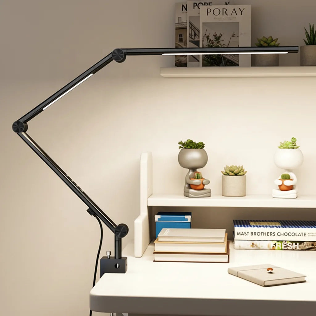 Touch Dimming Electric Eye-Caring Black Dual Light Sources LED Desk Lamp Aluminum Adjustable 4 Color Modern Wide-angle Lighting