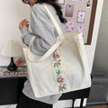 Wholesale Quality Blank Tote Bag Flower Embroidery Custom Cotton Canvas Shopping Bag