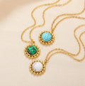 Ins Simple Turquoise Stainless Steel Pendant Necklace Titanium Steel 18K Gold Collarbone Chain Wholesale Good Quality Jewelry