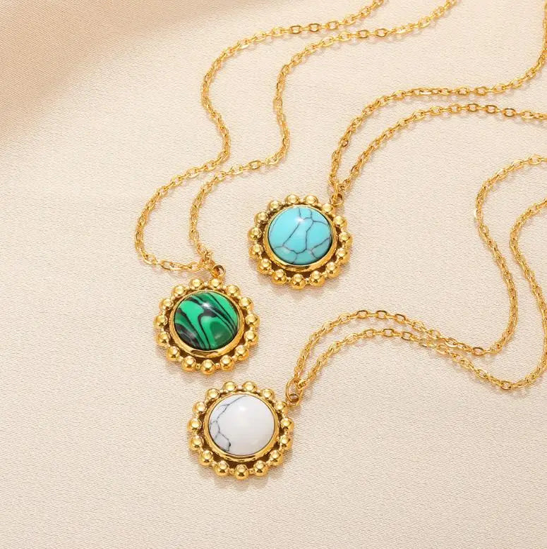 Ins Simple Turquoise Stainless Steel Pendant Necklace Titanium Steel 18K Gold Collarbone Chain Wholesale Good Quality Jewelry