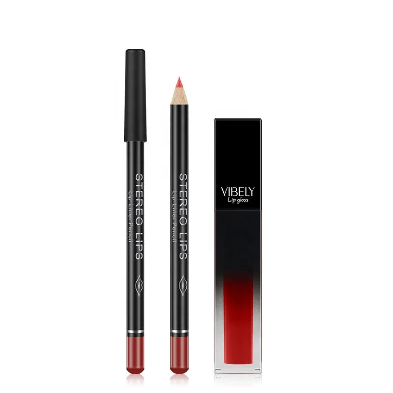 Hot Sale New Arrival 12 Colors Matte Long Lasting Makeup Lip Liner Pencil Lip Gloss Set
