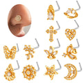 Hengsen Hypoallergenic Stainless Steel Nose Stud CZ Heart Moon butterfly Nose Ring L-shaped Externally Thread Nostril Piercing
