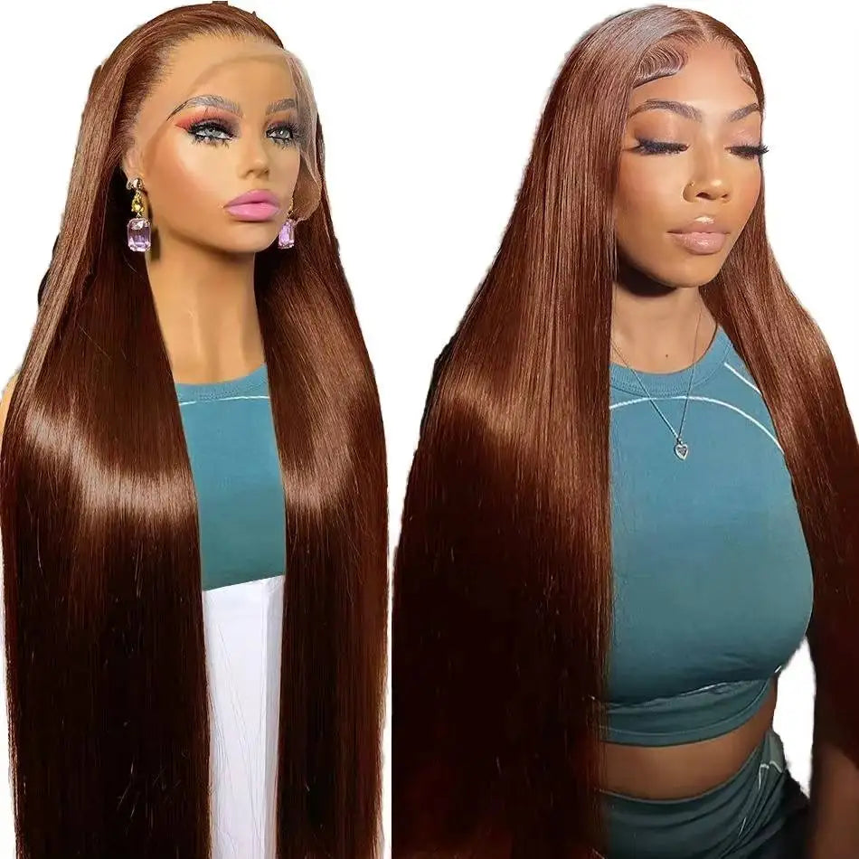 13x4 Straight Lace Front Wig Pre Plucked Chocolate Brown HD Lace Front Human Hair Wigs Colored Human Hair Wigs