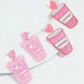 Popular Romantic Pink Glitter Jewelry Accessories Valentine's Day Sweet Love Coffee Cup Lovers Gift Acrylic Drop Earrings Women