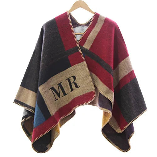 Customized Logo Winter Women Poncho Monogram Blanket Cashmere Wool Personalized Scarf Plaid Ponchos Cape