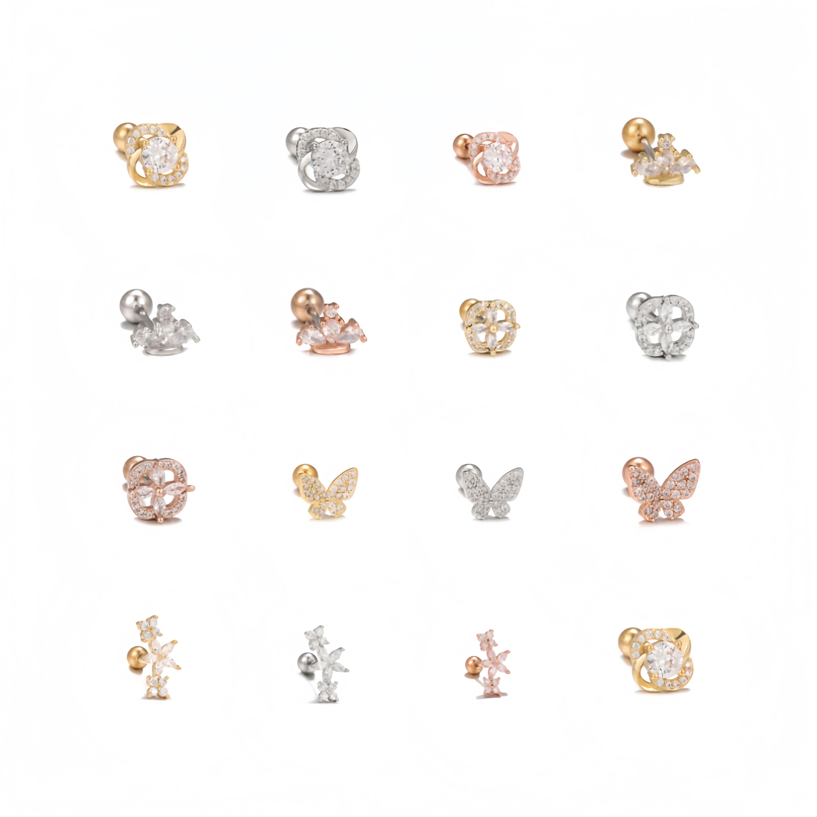 New Design Fashion Cold Personality Cochlear Stud Sweet Brass Geometry Earring Stud Flower Zircon Ear Studs for Women