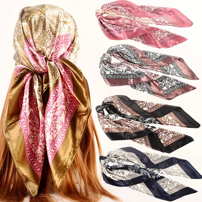 Women's Fashion 35.5\" Large Two Tone Silk Feeling Satin Bandanas Breathable Neck Hair Wrap for Outdoor Scenes